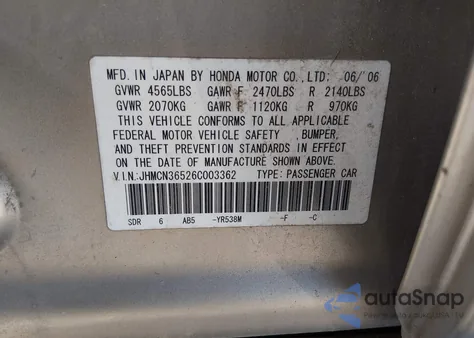 2006 Honda Accord Hybrid z USA, uszkodzony, nr VIN JHMCN36526C003362
